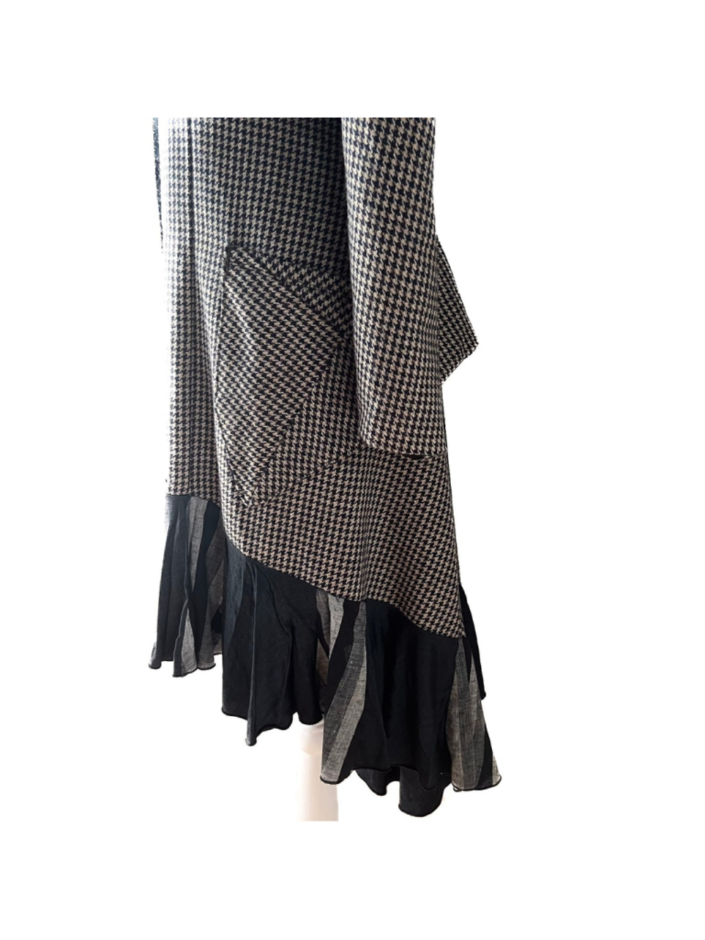 Avante Garde Designer Houndstooth Asymmetric Ruffle Hem Coat Lagenlook Gothic - Picture 7 of 14